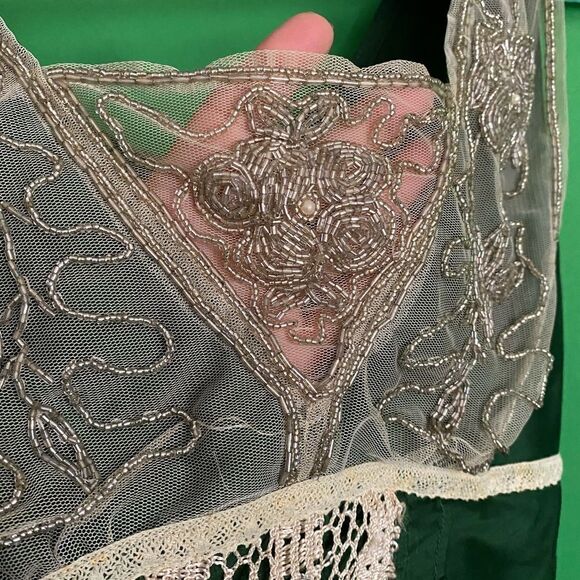 EUC LU LU LAME Vintage Silk & Lace Green Sheer Hand Beaded Sleeveless Blouse Sm - Picture 5 of 12